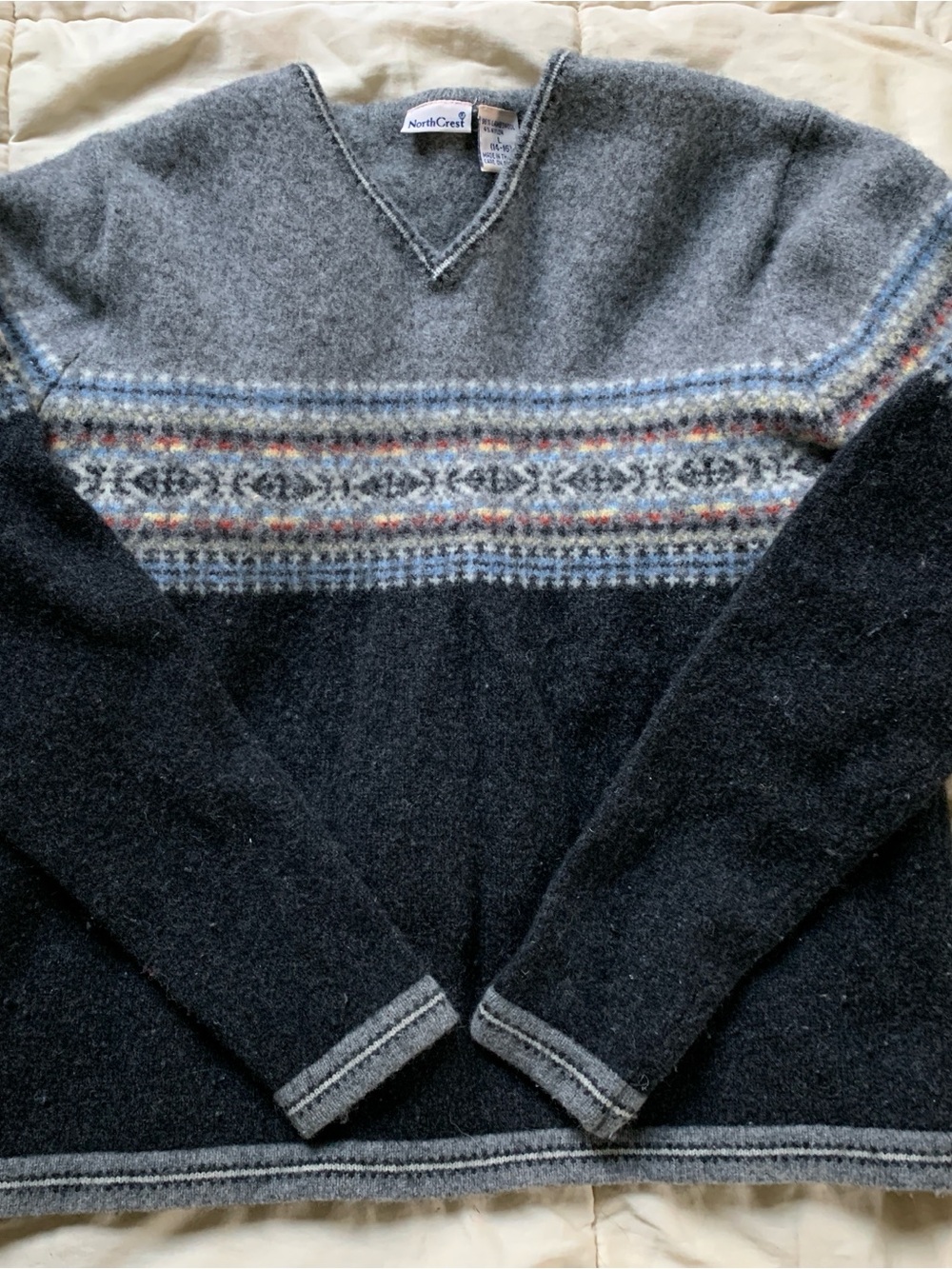 NorthCrest Faire Isle Wool V-Neck Sweater